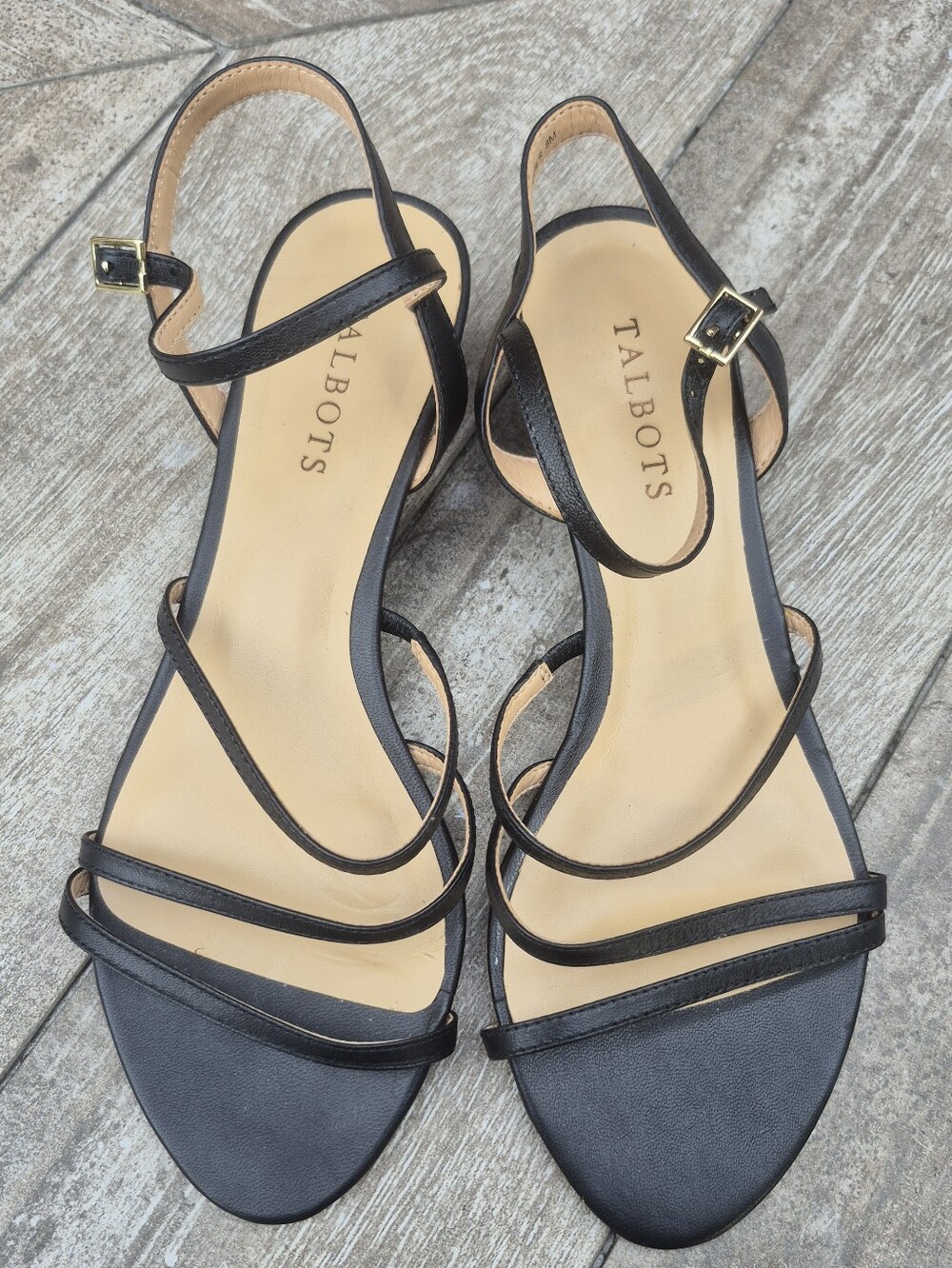 Talbots Black Strappy Ankle-Buckle Sandals